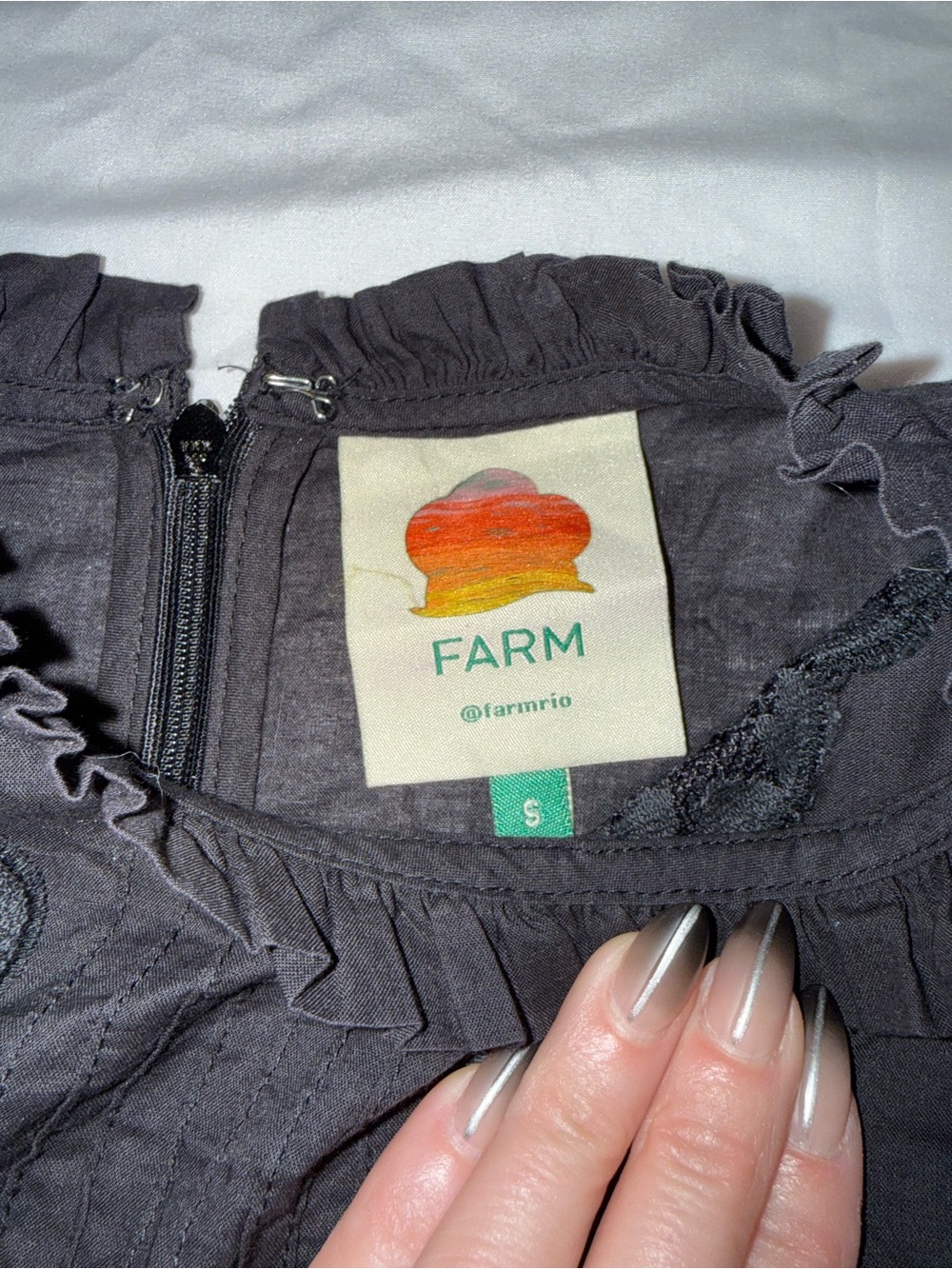 FARM Rio Black Smocked Lace-Inset Puff Sleeve Blouse - Picture 3 of 5